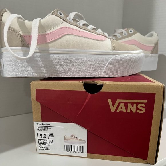 Women’s platform Vans - colorblock pink & beige!! Never worn, NWT! Size 5! - Picture 2 of 7